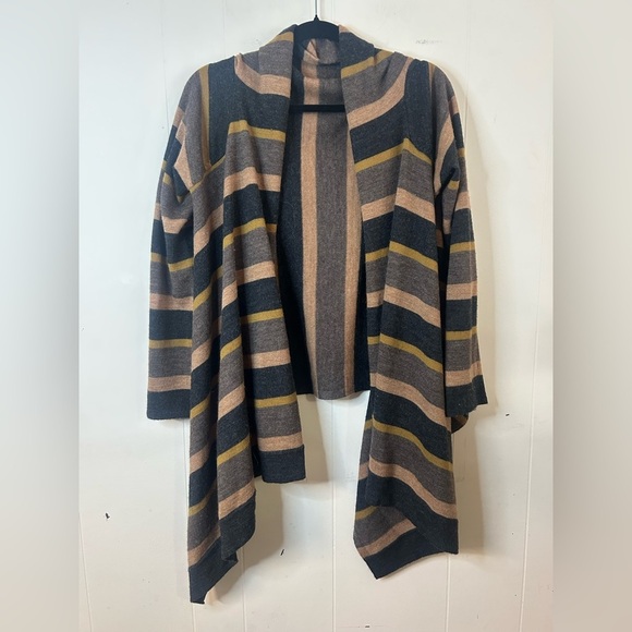 Cynthia Rowley, size L/XL 100% merino wool Brown Striped Open Front Cardigan - Picture 2 of 6